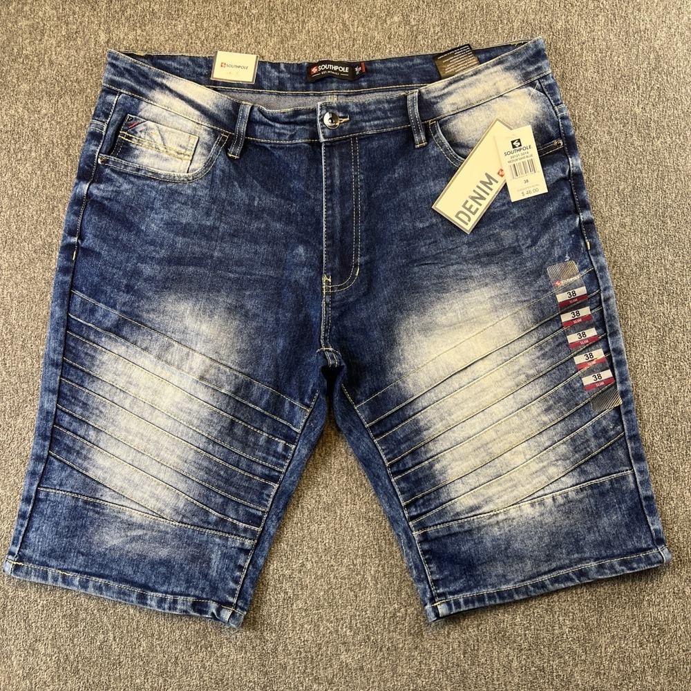 Southpole Mens Slim Moto Denim Shorts Medium Sand Blue 20121-3214 Size 38 NWT‎